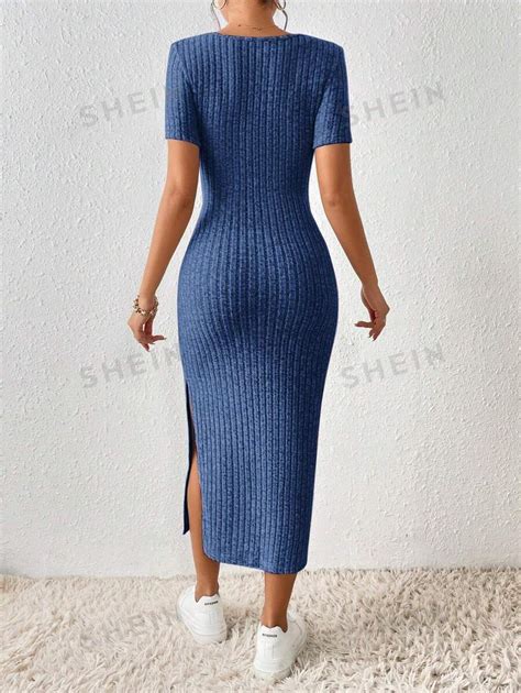 Shein Frenchy Vestido Ajustado De Tela Texturizada Con Cuello Cuadrado