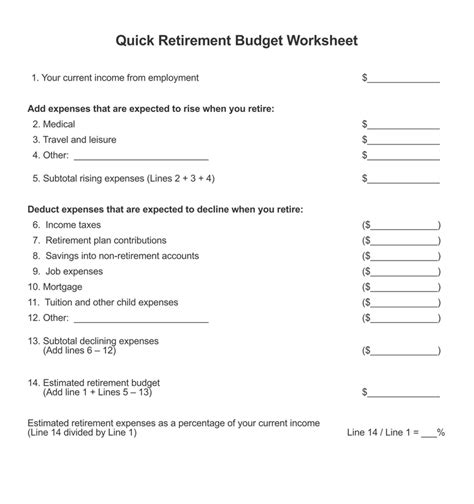 Free Retirement Budget Worksheets Guide Examples