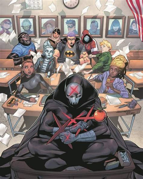 An Image Of A Group Of Superheros Sitting At A Table In Front Of The