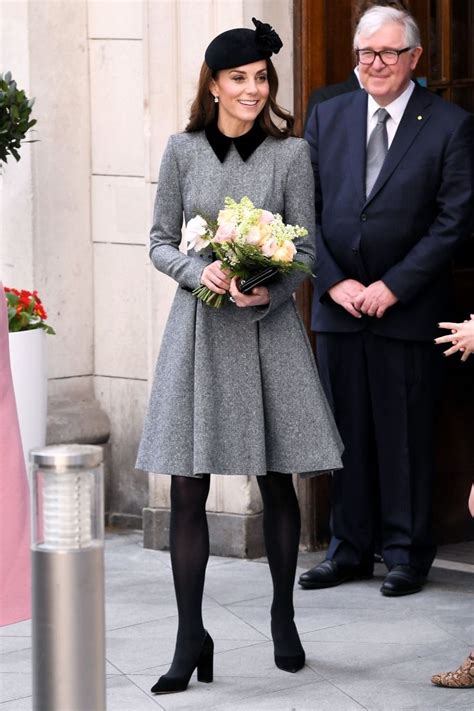 Kate Middleton Braves The Rain In Stilettos And Sheer Tights With Shades Of Black And Gray King