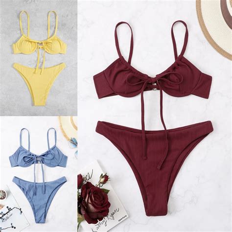 Piece Bikinis Set Sexy Strapless Bow Swimsuits Women S Split Bikini