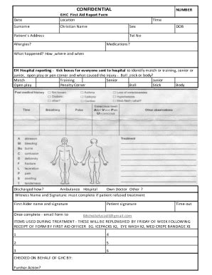 Fillable Online First Aid Report Form Template Free To Use Better