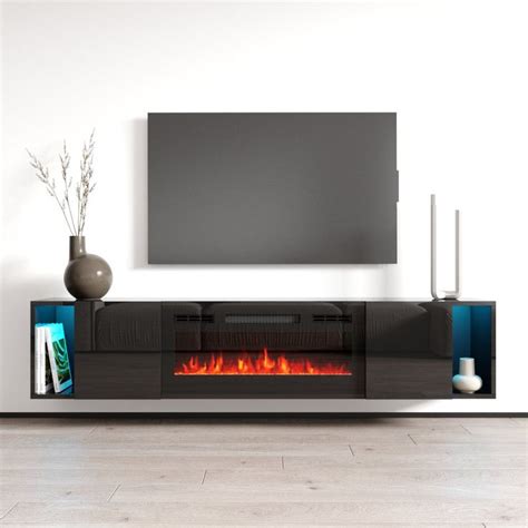 White Wall Mounted Electric Fireplace TV Stand