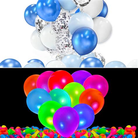 Amazon Pcs Uv Neon Balloons Pcs Confetti Blue Balloons