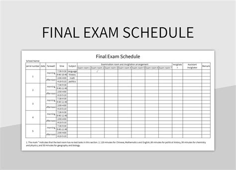 Free Exam Schedule Templates For Google Sheets And Microsoft Excel