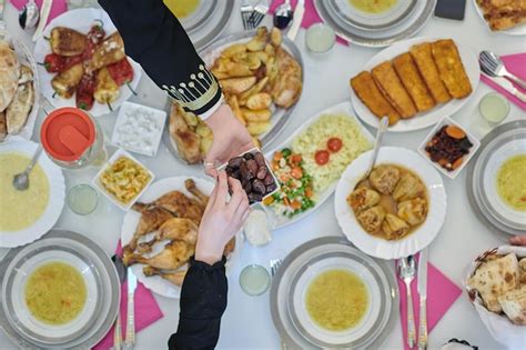 Premium Photo | Top view of muslim family having iftar during ramadan ...