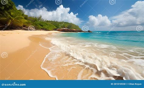 Sun Kissed Serenity Idyllic Tropical Beach Sunlit Trees And Blissful