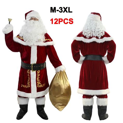 Clothing Men Mens Deluxe Santa Suit 10pcs Christmas Ultra Velvet Adult