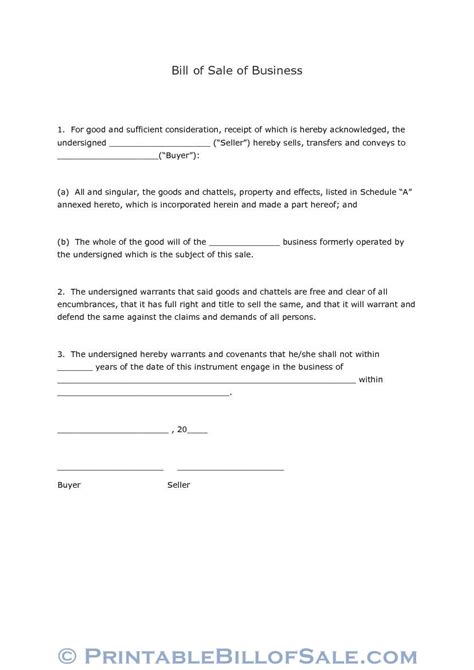 Free Business Bill Of Sale Form Download Pdf Word Template