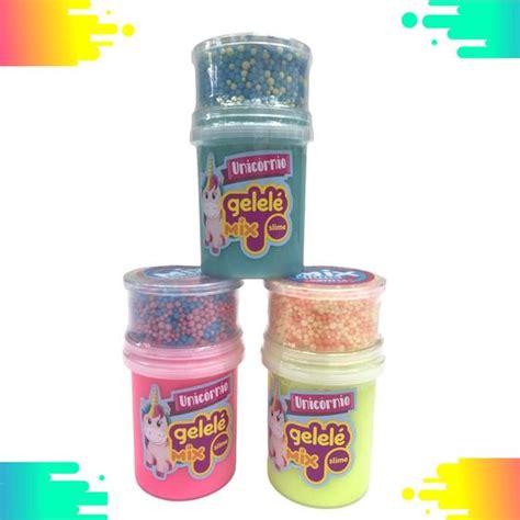 Kit 3 Potes Slime Gelelé Unicórnio Bolinha Brinquedo Surpresa Combo