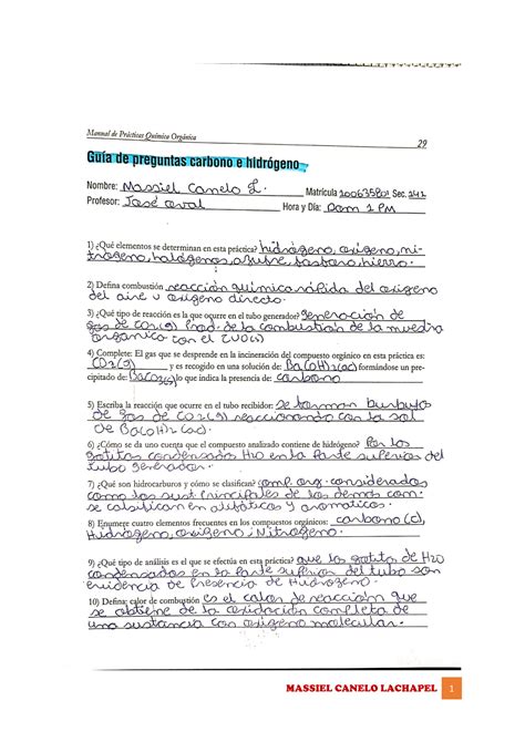 Guia de preguntas Carbono e Hidrogeno Química Orgánica MASSIEL