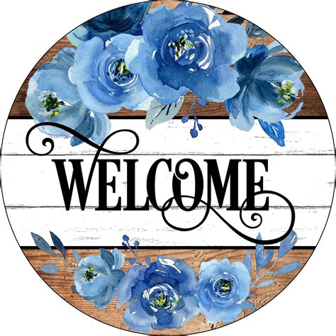 Welcome Sign Blue White Roses Sign Year Round Sign Everyday - Etsy