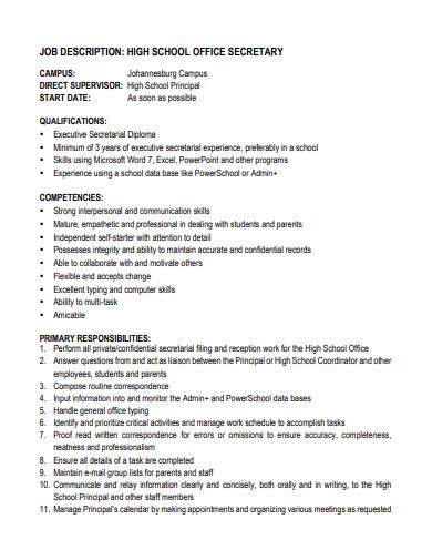 Secretary Job Description 10 Examples Format Format How To