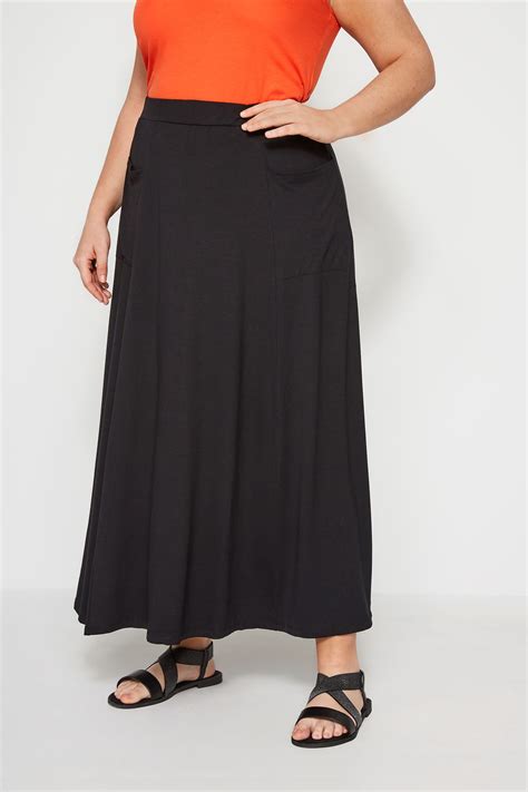 Black Maxi Jersey Skirt With Pockets Plus Size 16 To 36