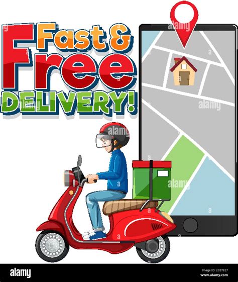 Fast And Free Delivery Logo With Bike Man Or Courier Illustration Stock