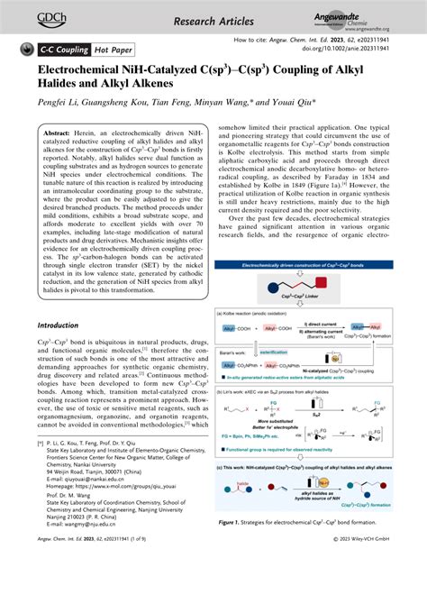 Electrochemical NiHCatalyzed C Sp C Sp Coupling Of Alkyl Halides And