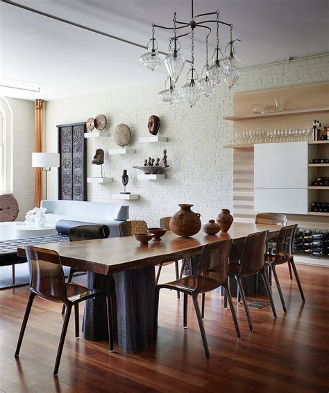 Textured Modernity Dining Rooms With White Brick Walls