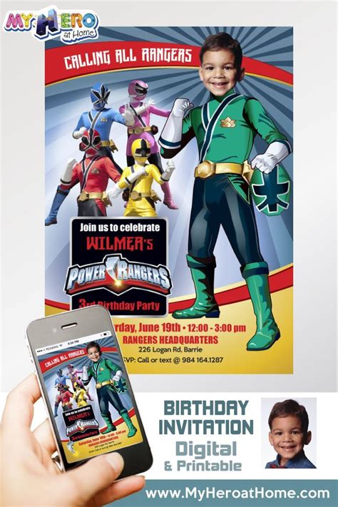 Green Power Rangers Photo Invitation Green Power Rangers Birthday