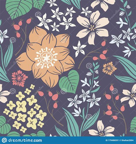 Floral Vintage Vector Seamless Pattern Stock Vector Illustration Of