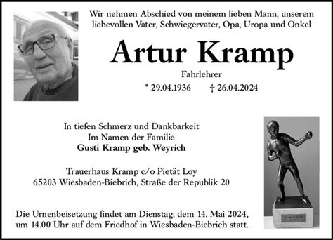 Traueranzeigen Von Artur Kramp Vrm Trauer De