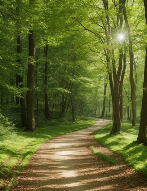 A Peaceful Forest Path Illuminated By Dappled Sunlight Photo | JPG Free Download - Pikbest