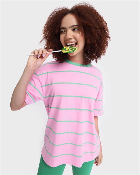 Buy Women's Pink Striped Plus Size Oversized T-shirt for Women pink ...