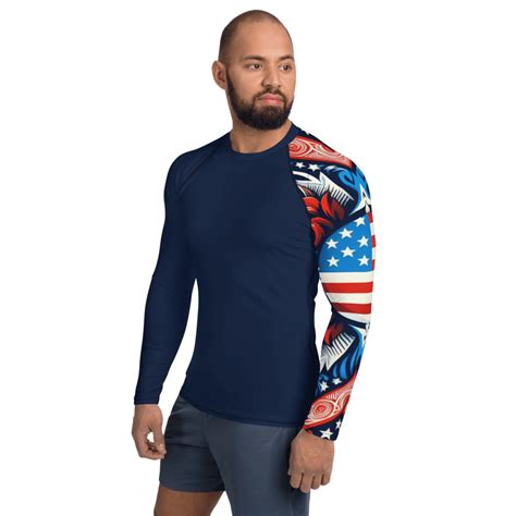 Sports Surf Rash Guard Shirt For Men In Dark Navy With Patriot Sleeve Upf 50 Made Fresh