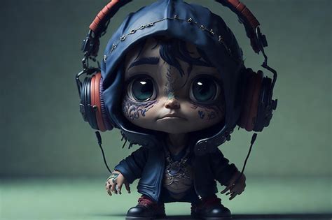 Animated Cartoon Character Wearing Headphone Premium Ai Generated Image