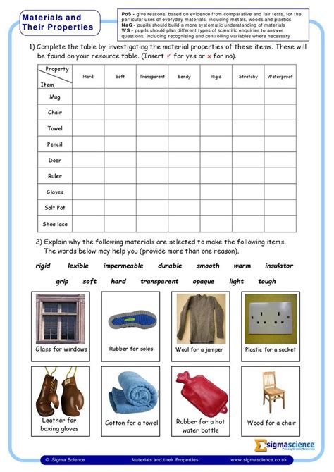 Properties Of Materials Worksheet For Grade