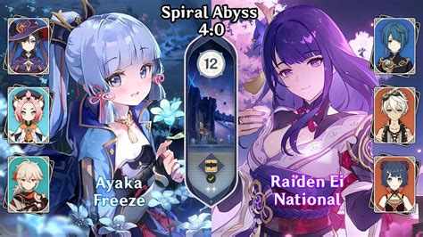 C0 Ayaka Freeze X C0 Raiden National Genshin Impact Spiral Abyss 4 0