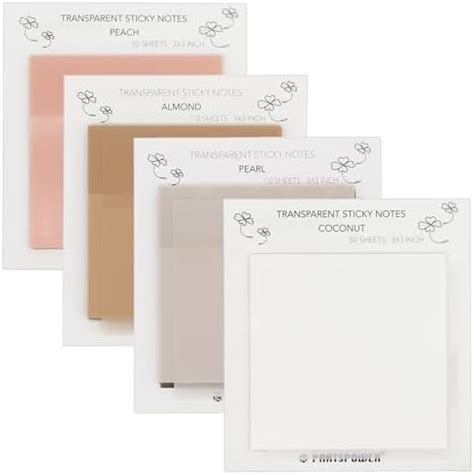 PARTSPOWER Transparent Pastel Sticky Notes Clear Sticky Tabs