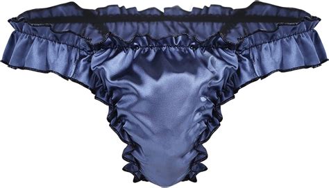 Chictry Mens Shiny Satin Ruffled Frilly Sissy Thong Flutter Crossdress