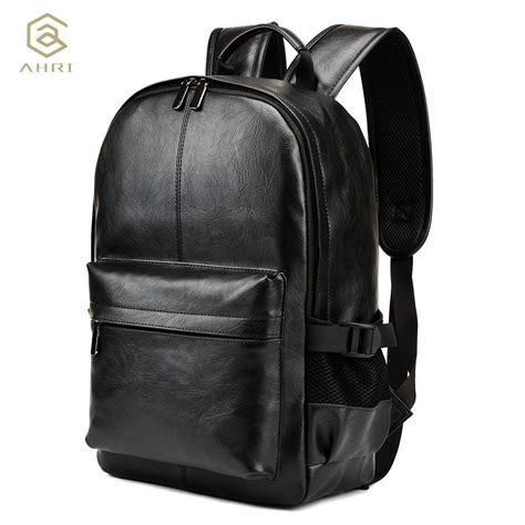 AHRI NEW Pretty Style PU Leather Men Black 15 Inches Backpack Fashion