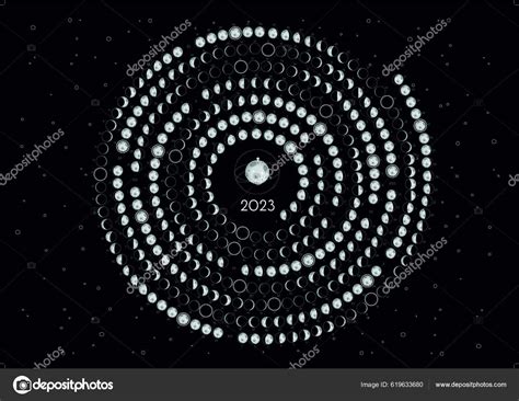 Calendário Lunar 2023 Espirais Hemisfério Sul Preto Imagem Vetorial De