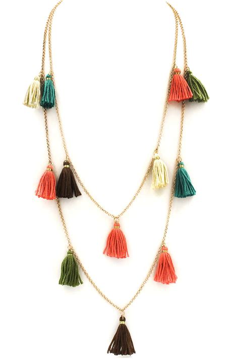 Double Layered Tassel Necklace Necklaces