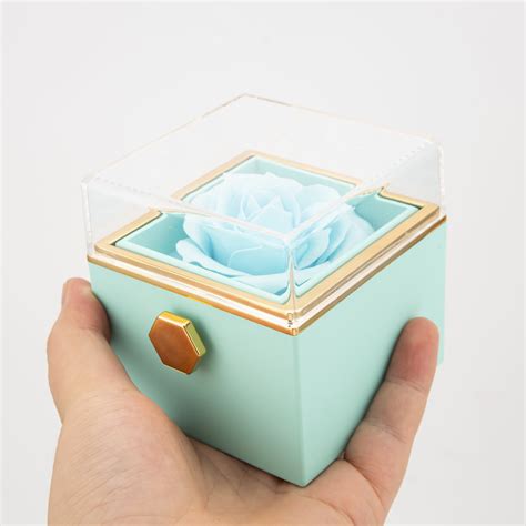 Rotating Rose Necklace Box Handmade Eternal Rose Jewelry Box Square