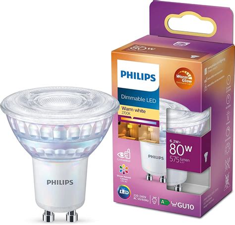 Philips Led Classic Warm Glow Dimmable Light Bulb Gu Spot W