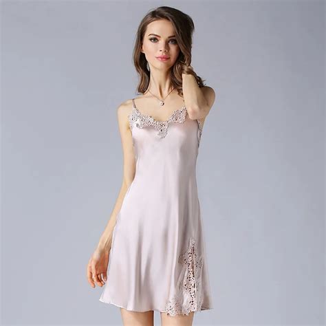 Nightgowns Women 100 Silk Embroidery Lace Spaghetti Strap V Neck