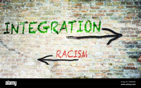 Street Sign The Direction Way To Integration Versus Racism Stock Photo