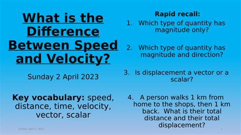 Physics - Speed and Velocity | Teaching Resources