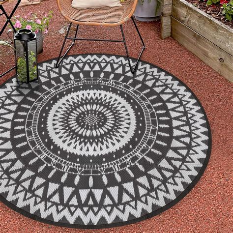 Nuu Garden Round Outdoor Rug For Patios Plaid Reversible Patio Rug Plastic Straw Indoor Rv