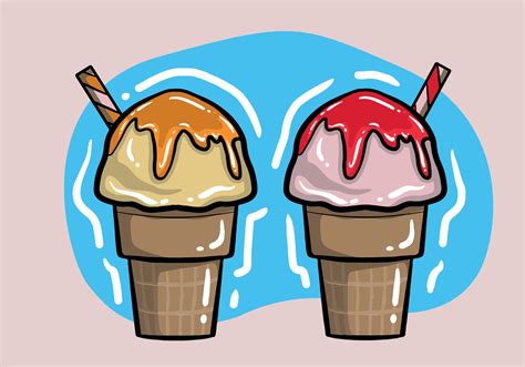 Hand Drawn Vector Ice Cream American Scoop Ball Ice Creams In Waffle