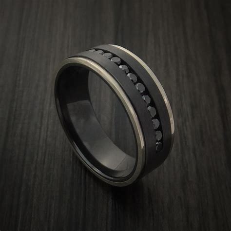 Black Zirconium Band With 14k White Gold Edges And 12 Beautiful Black