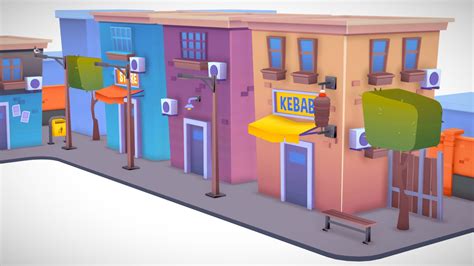 Stylized Lowpoly Modular City Props Buildings Deep3dsea