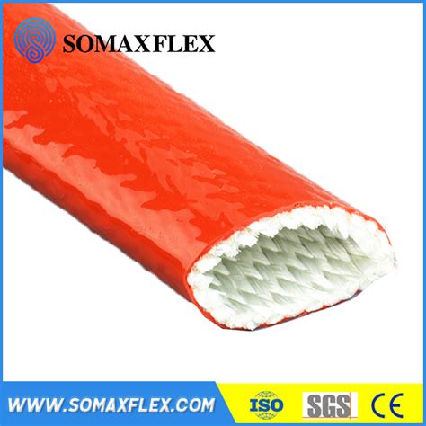 Red Color Coated Insulation Fiberglass Braided Silicone Fire Sleeve For