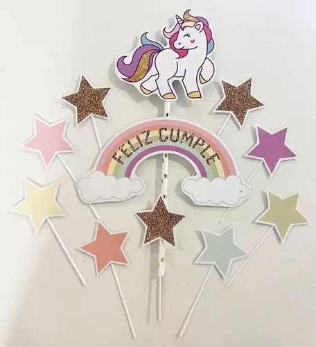 Cake Topper Adorno Torta Feliz Cumpleaños Unicornio Glitter en venta en