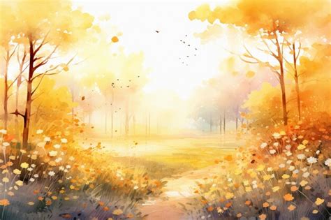 Premium Ai Image Golden Blooms In Dreamy Watercolor Glowing With Sunlight