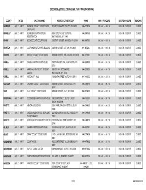 Fillable Online Sos Wv Early Voting Locations Sos Wv Gov Fax Email