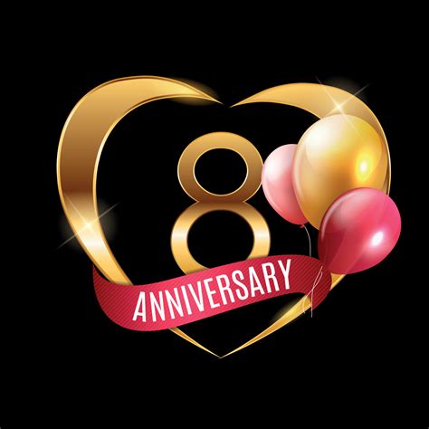 Template Gold Logo 8 Years Anniversary with Ribbon and Balloons Vector ...