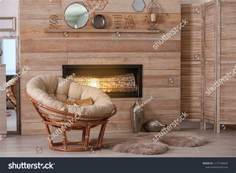 Cozy Living Room Interior Comfortable Papasan Stock Photo 1177738825